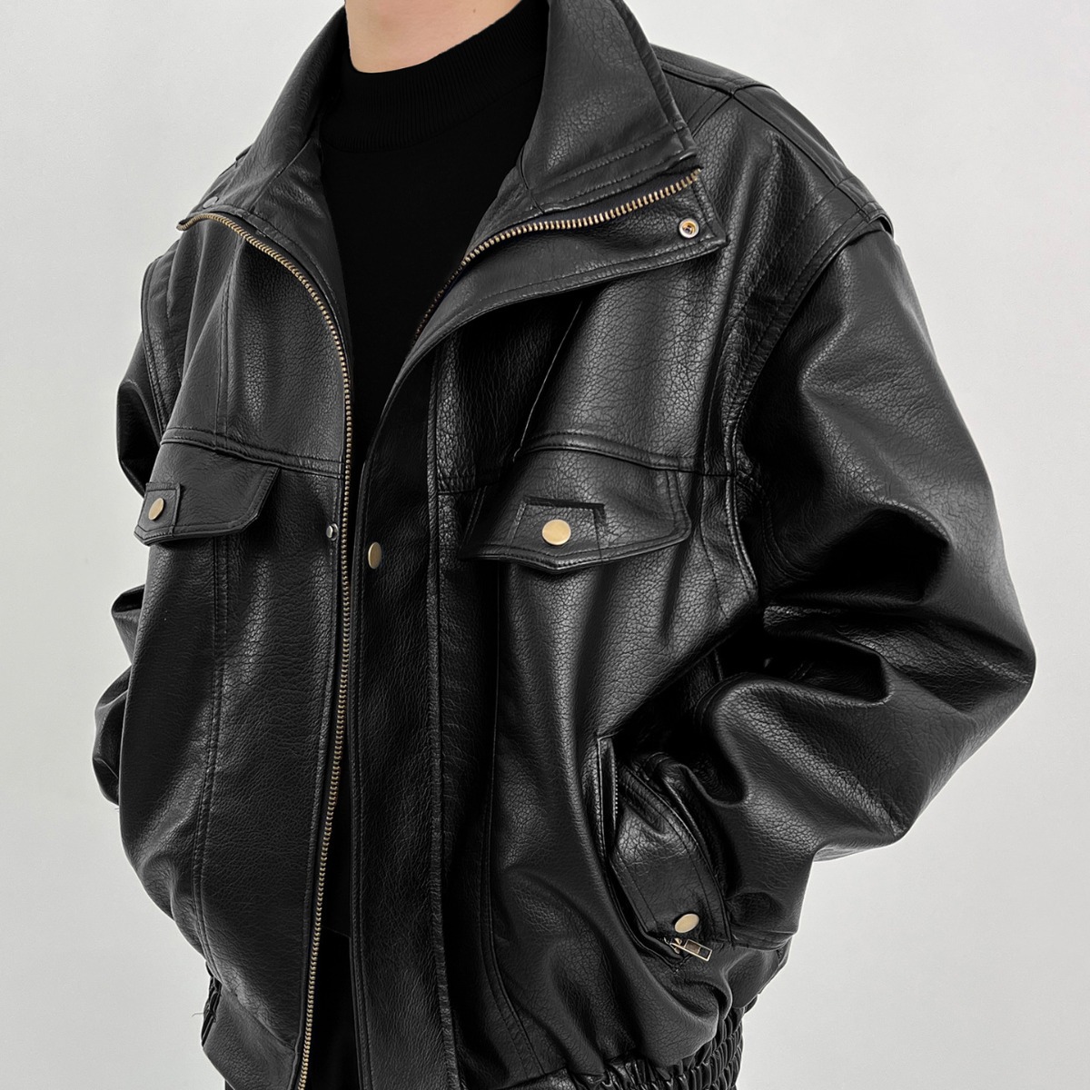 Pu Leather Men's Thickened Bik - Vintage Windbreaker Nylon 评论和价格