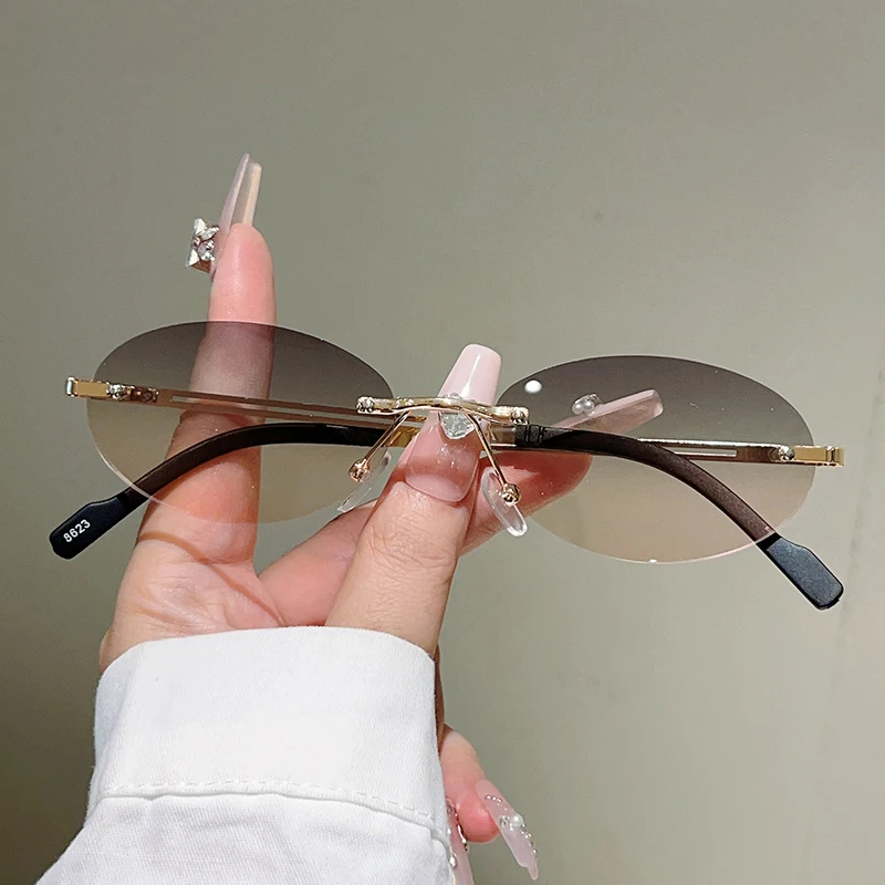 Rimless Oval Sunglasses Women  - Vintage Outdoor Fashion 评论和价格