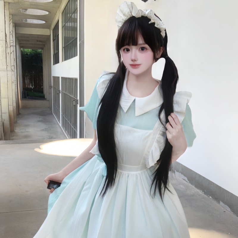 Long Pink White Maid Dress wit - Vintage Fashion Dresses 评论和价格